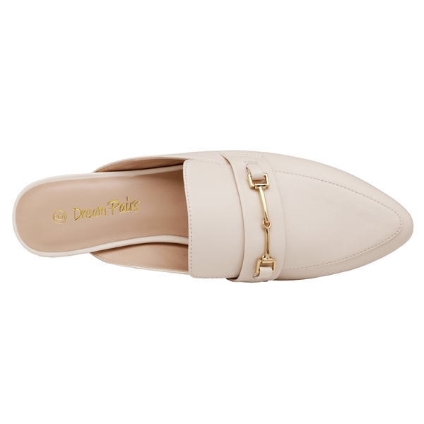 Buckle Pointed Toe Flat Mules - WHITE PU - 3